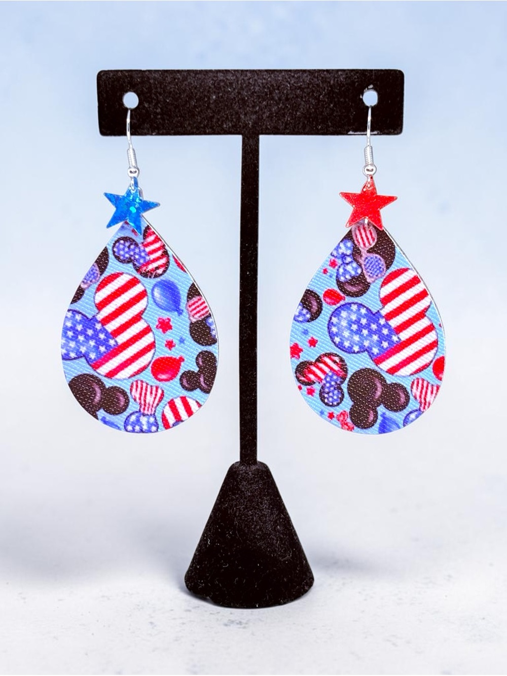 Patriotic American Mouse Theme Faux Leather Earrings